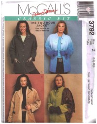 3792 McCalls  2 HR PALMER PLETSCH UNLINED COLLAR JACKET PATTERN S-XL Choice Uncut